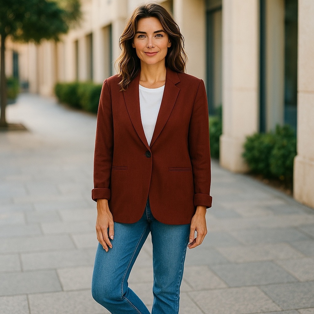 Pure Collection 100% Linen Blazer Women's Size 8/10 brown classic casual preppy